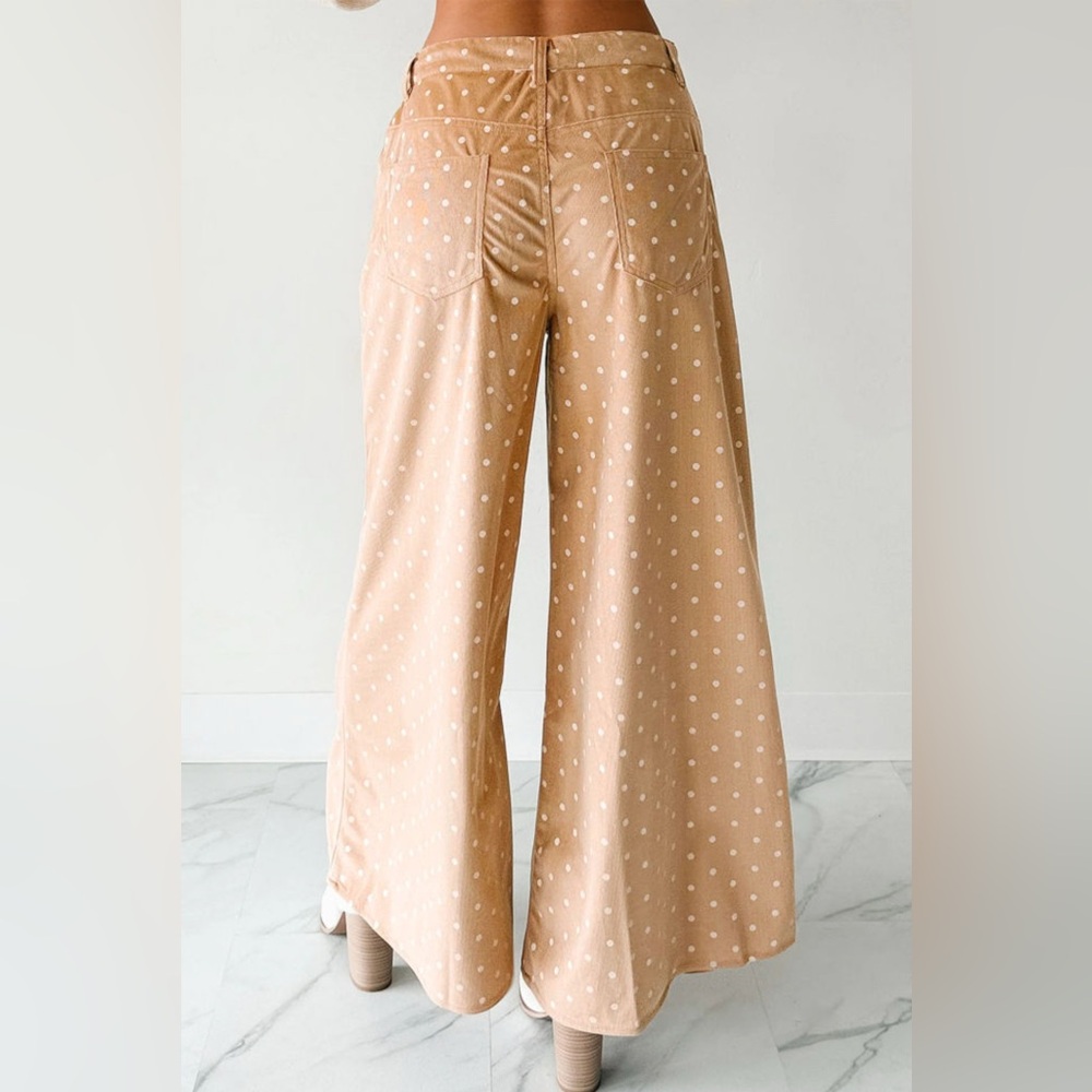 Emilia- Tan Polka Dot Wide-Leg Pants - Picture 3 of 6